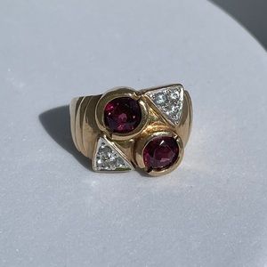 Estate Deco Garnet Tank Ring 14K